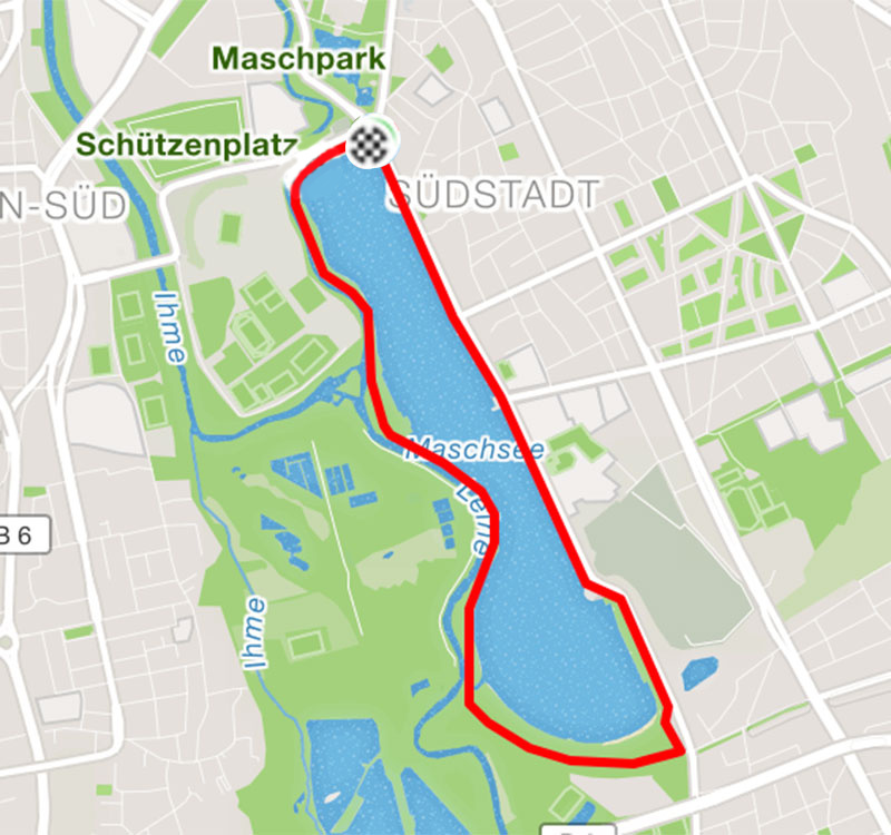 Route für das Rennschnecken-Lauftreff um dem Maschsee